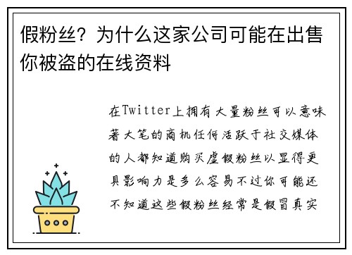 假粉丝？为什么这家公司可能在出售你被盗的在线资料 